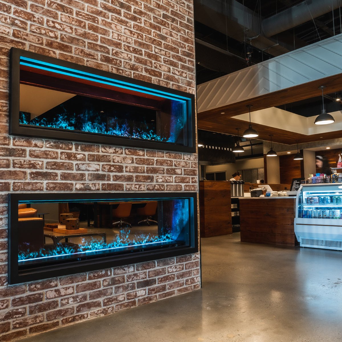 Blue flame in a brick surround