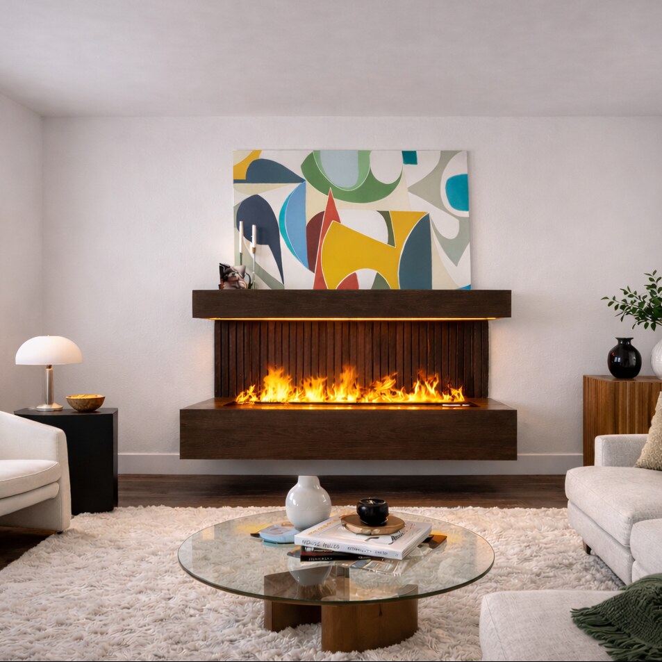 Aqua Fire Original floating fireplace with natural orange flames