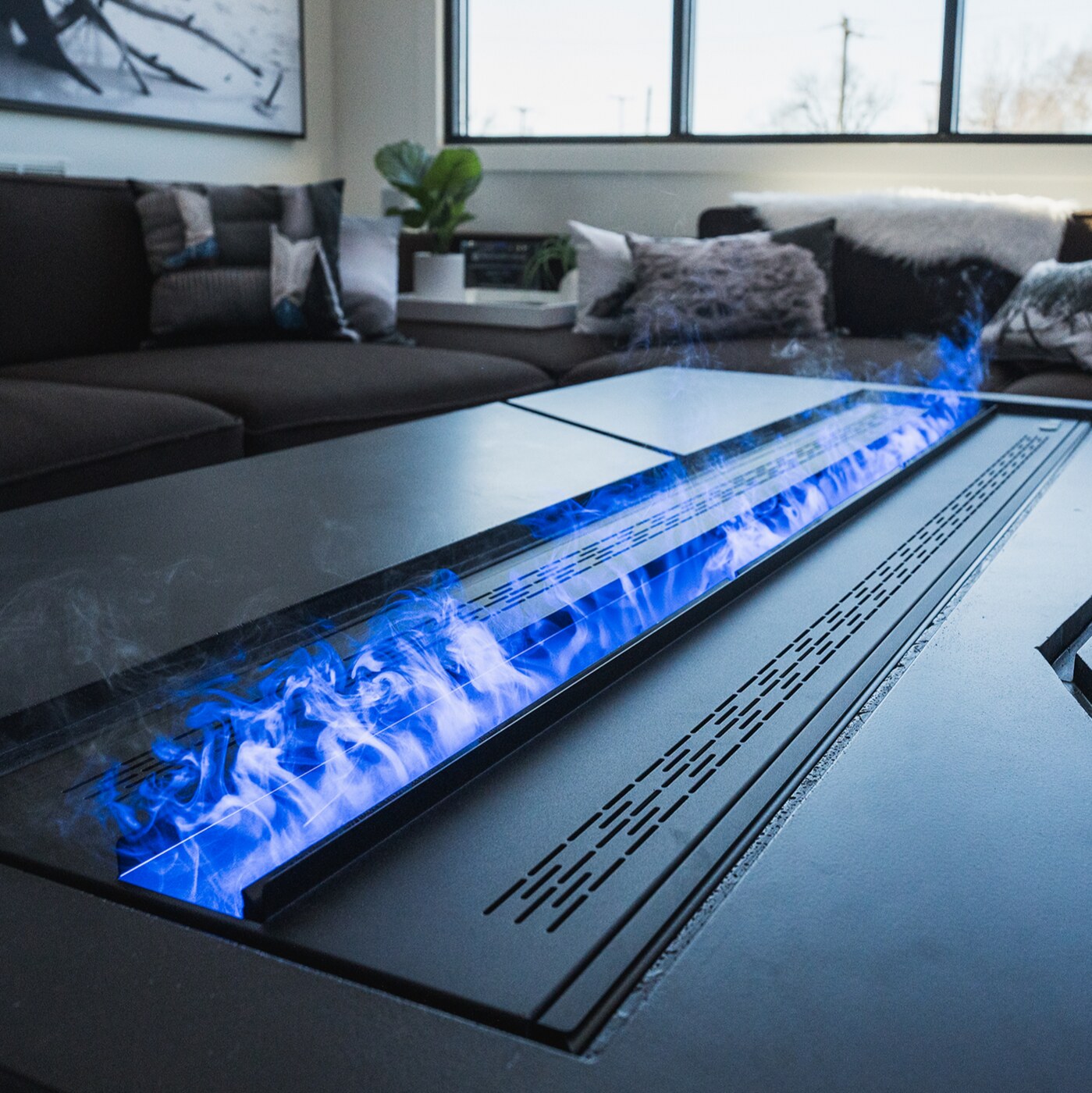 Blue flame coffee-table installation