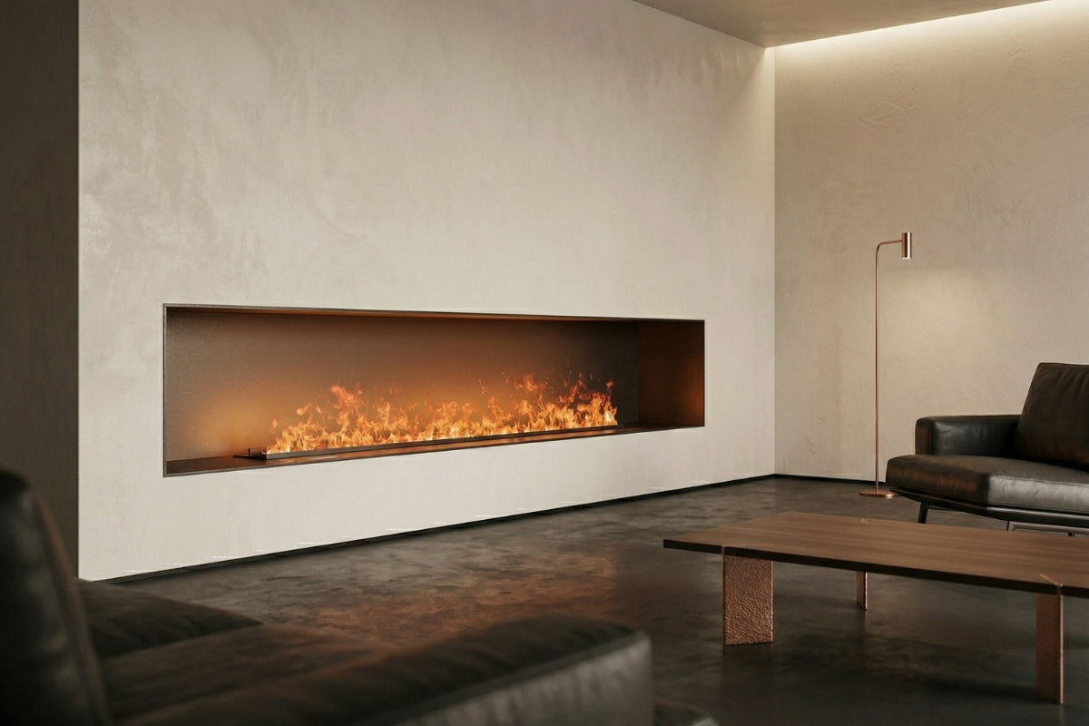 Aqua Fire in a minimalist living room